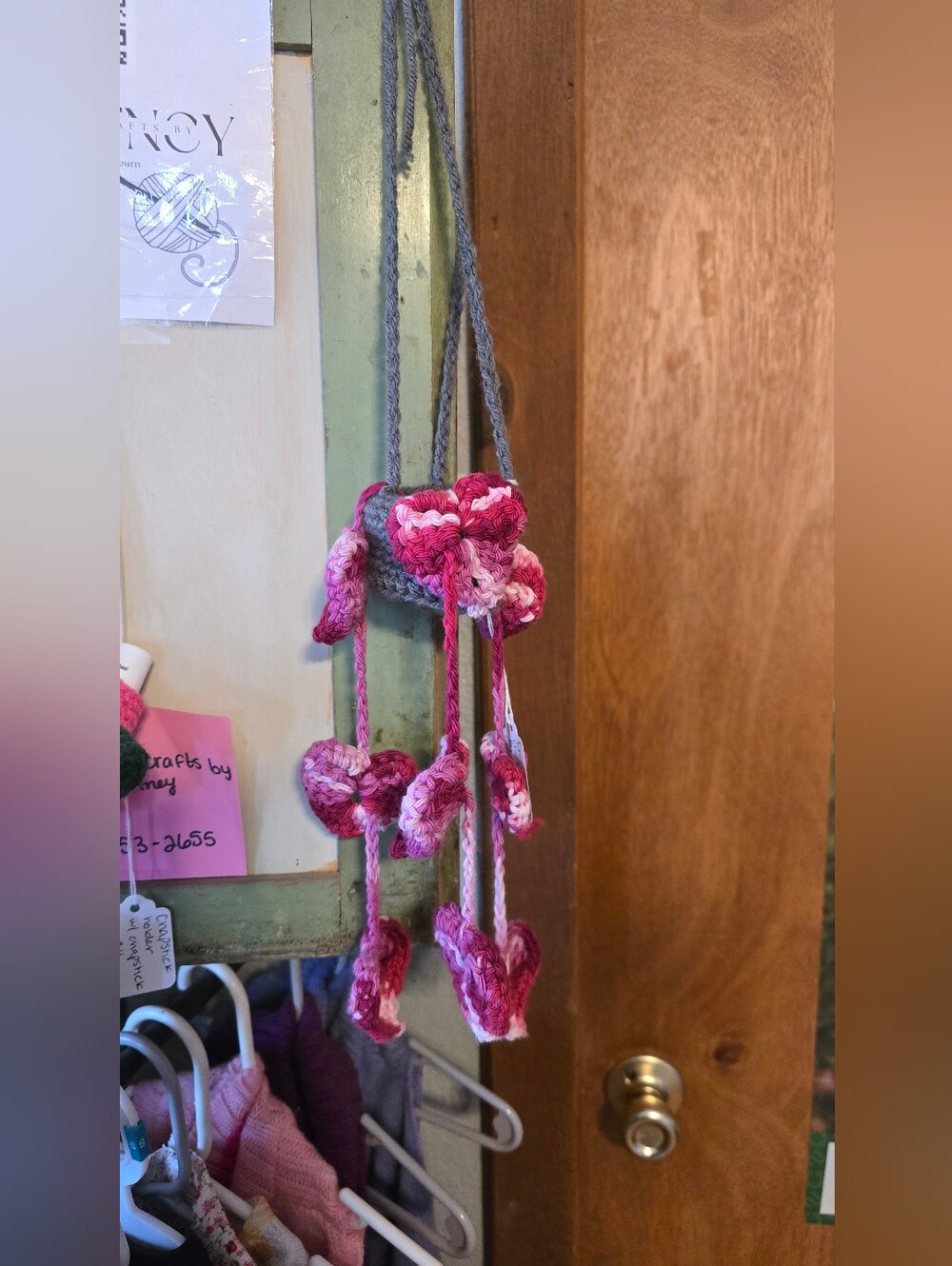 Handmade Pink Crocheted Flower Hanging Decoration - Unbranded